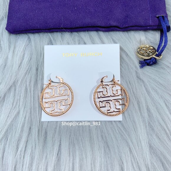 Tory Burch Miller Wire Rope Hoop in Rose Gold Earrings (Brand New) - Picture 5 of 5